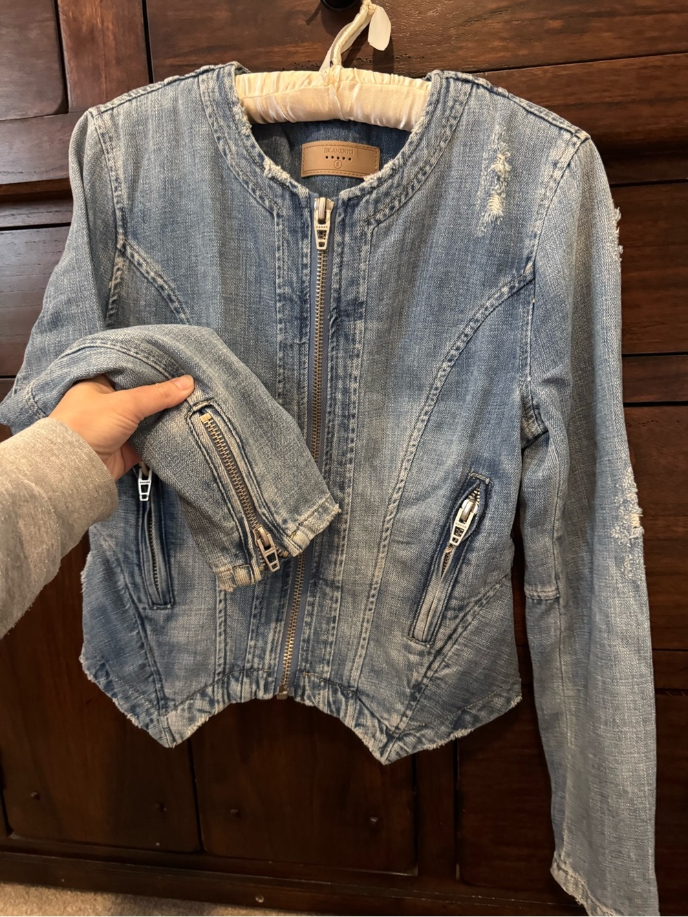 Blank NYC denim jacket with zipper accents on arms